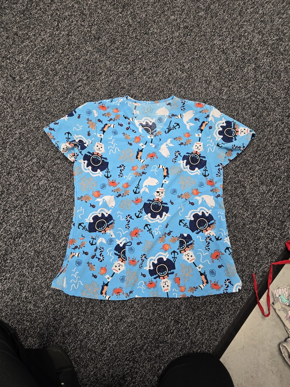 Scrub Aqua Cat Top